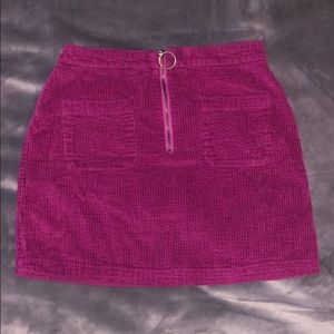 Pink corduroy zip up skirt